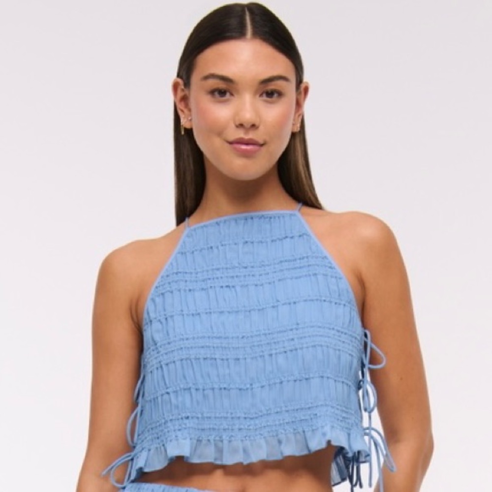 Abercrombie & Fitch Ruched Halter Top New W Tags Side Tie Up Size XS Cloudy Blue